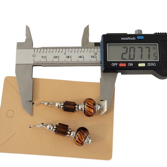 Brown Glass Bead Dangle Earrings Pierced Silver Tone Boho Drop Jewelry Gift Bag - Picture 8 of 12